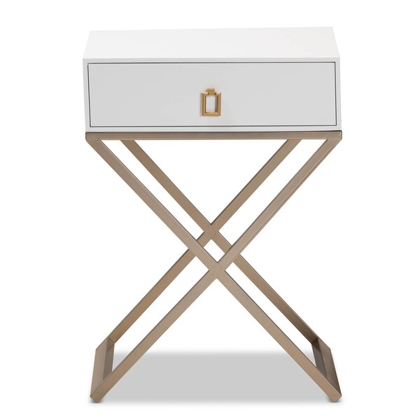Baxton Studio Patricia White Finished Wood and Brass-Tone Metal 1-Drawer Nightstand - 167-10709