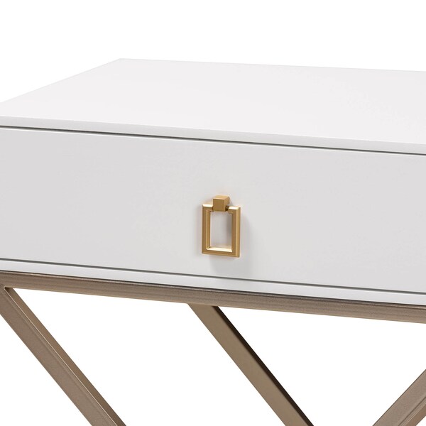 Baxton Studio Patricia White Finished Wood and Brass-Tone Metal 1-Drawer Nightstand - 167-10709