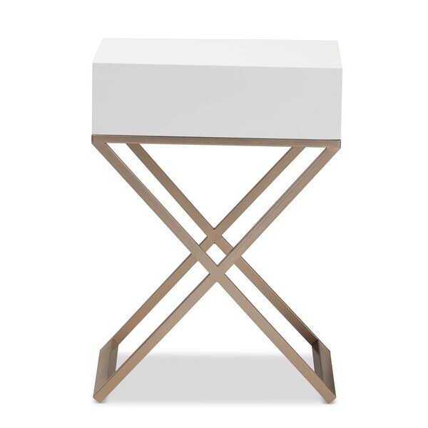 Baxton Studio Patricia White Finished Wood and Brass-Tone Metal 1-Drawer Nightstand - 167-10709