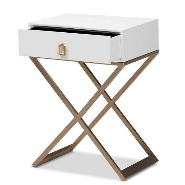 Baxton Studio Patricia White Finished Wood and Brass-Tone Metal 1-Drawer Nightstand - 167-10709