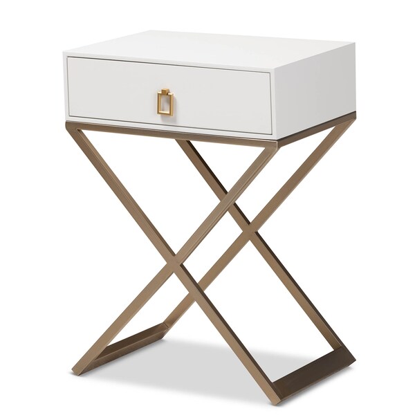 Baxton Studio Patricia White Finished Wood and Brass-Tone Metal 1-Drawer Nightstand - 167-10709