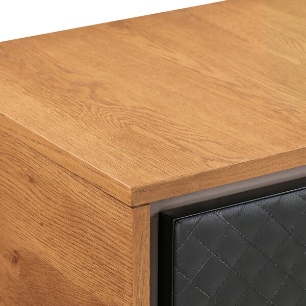 Armen Living Coco Rustic Single Drawer Oak Wood and Faux Leather Nightstand - LCCOLABAL