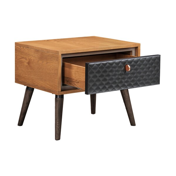 Armen Living Coco Rustic Single Drawer Oak Wood and Faux Leather Nightstand - LCCOLABAL