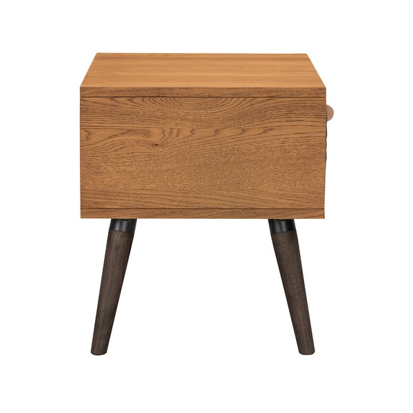 Armen Living Coco Rustic Single Drawer Oak Wood and Faux Leather Nightstand - LCCOLABAL