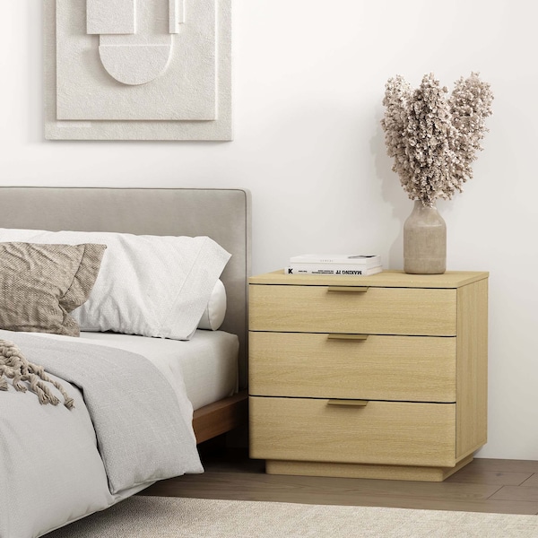 Manhattan Comfort Payton Nightstand in Natural Oak and Gold - NS009-GNO
