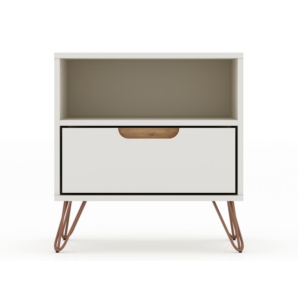 Manhattan Comfort Rockefeller 1.0 Nightstand, Off White and Nature - 101GMC3