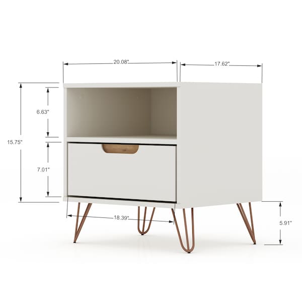 Manhattan Comfort Rockefeller 1.0 Nightstand, Off White and Nature - 101GMC3