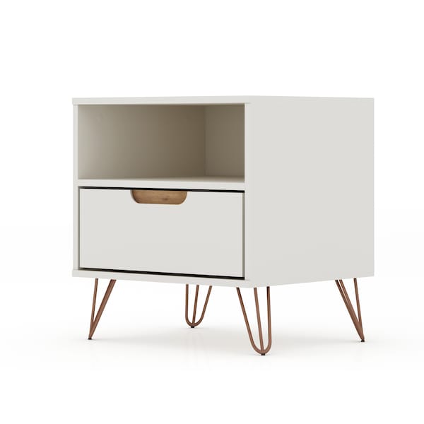 Manhattan Comfort Rockefeller 1.0 Nightstand, Off White and Nature - 101GMC3
