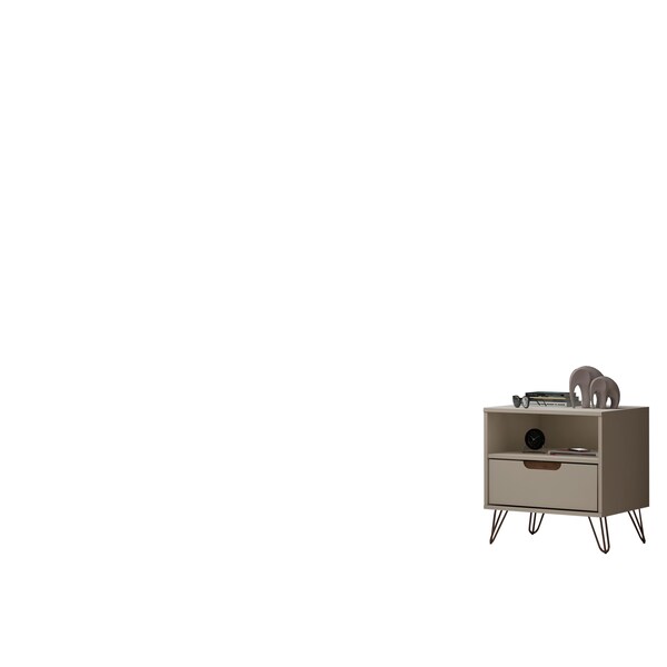 Manhattan Comfort Rockefeller 1.0 Nightstand, Off White and Nature - 101GMC3