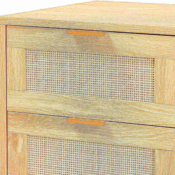 Baxton Studio Baird Mid-Century Modern Light Oak Brown Finished Wood and Rattan 2-Drawer Nightstand - 176-11249-ZORO