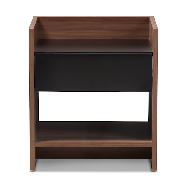 Baxton Studio Vanda Modern Two-Tone Walnut and Black Wood 1-Drawer Nightstand - 138-7715