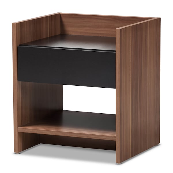 Baxton Studio Vanda Modern Two-Tone Walnut and Black Wood 1-Drawer Nightstand - 138-7715