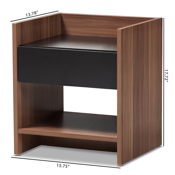 Baxton Studio Vanda Modern Two-Tone Walnut and Black Wood 1-Drawer Nightstand - 138-7715