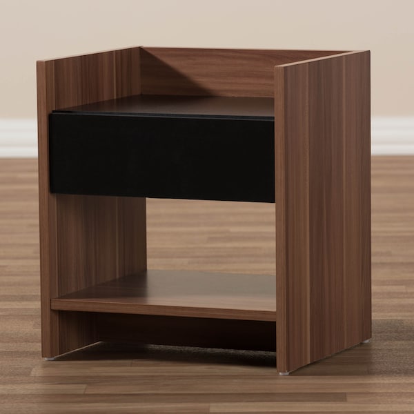 Baxton Studio Vanda Modern Two-Tone Walnut and Black Wood 1-Drawer Nightstand - 138-7715