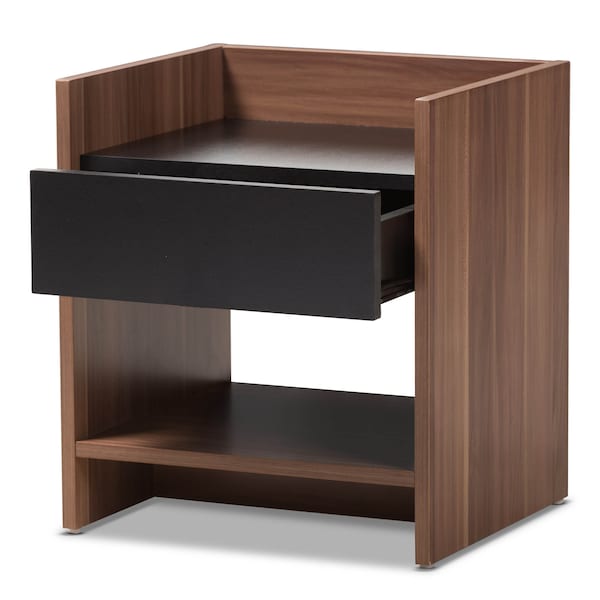 Baxton Studio Vanda Modern Two-Tone Walnut and Black Wood 1-Drawer Nightstand - 138-7715