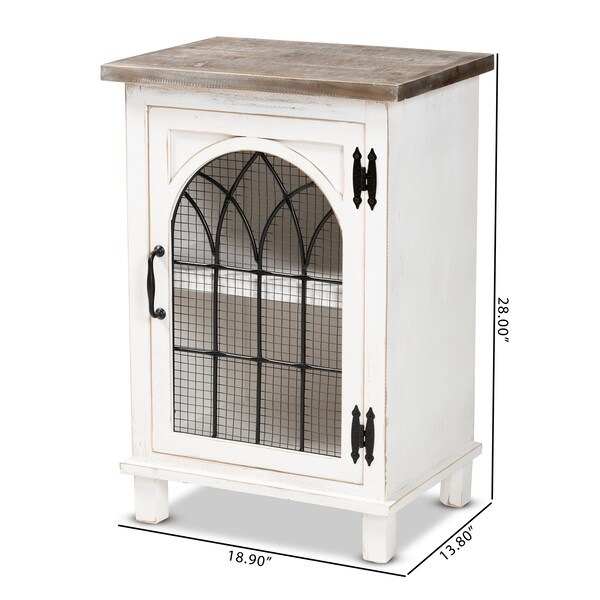 Baxton Studio Faron Traditional Farmhouse Two-Tone Distressed Wood 1-Door End Table-White/Oak Brown - 188-11728-ZORO