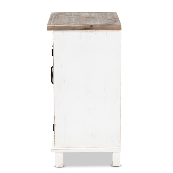 Baxton Studio Faron Traditional Farmhouse Two-Tone Distressed Wood 1-Door End Table-White/Oak Brown - 188-11728-ZORO