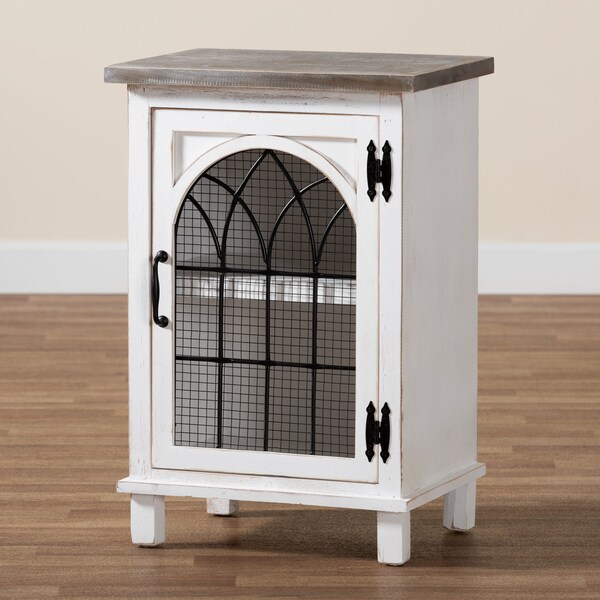 Baxton Studio Faron Traditional Farmhouse Two-Tone Distressed Wood 1-Door End Table-White/Oak Brown - 188-11728-ZORO