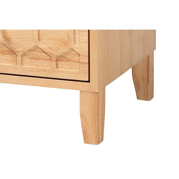 Baxton Studio Hosea Japandi Carved Honeycomb Natural 2-Drawer Nightstand - 246-13627-ZORO