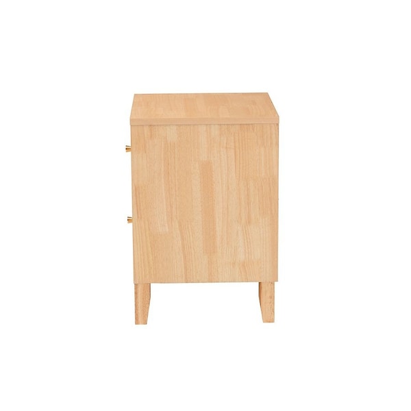 Baxton Studio Hosea Japandi Carved Honeycomb Natural 2-Drawer Nightstand - 246-13627-ZORO