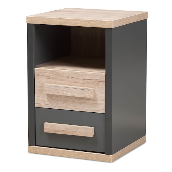 Baxton Studio Pandora Modern Dark Grey and Light Brown Two-Tone 2-Drawer Nightstand - 141-7961