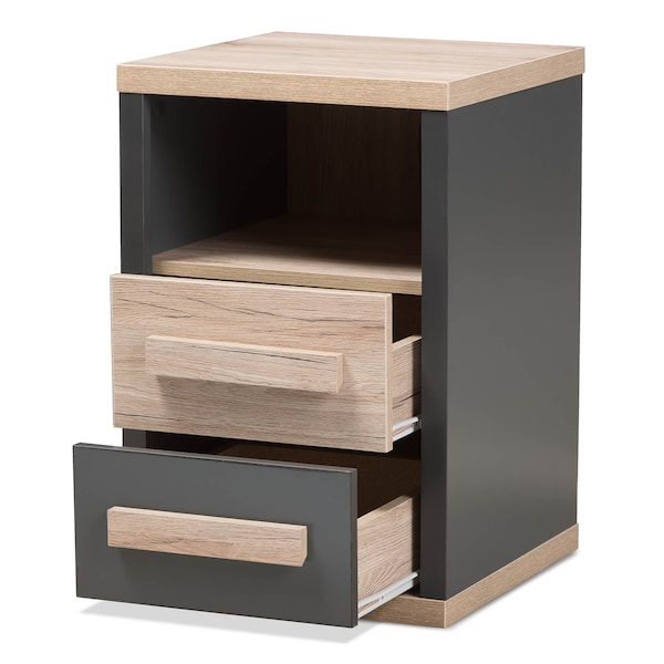 Baxton Studio Pandora Modern Dark Grey and Light Brown Two-Tone 2-Drawer Nightstand - 141-7961