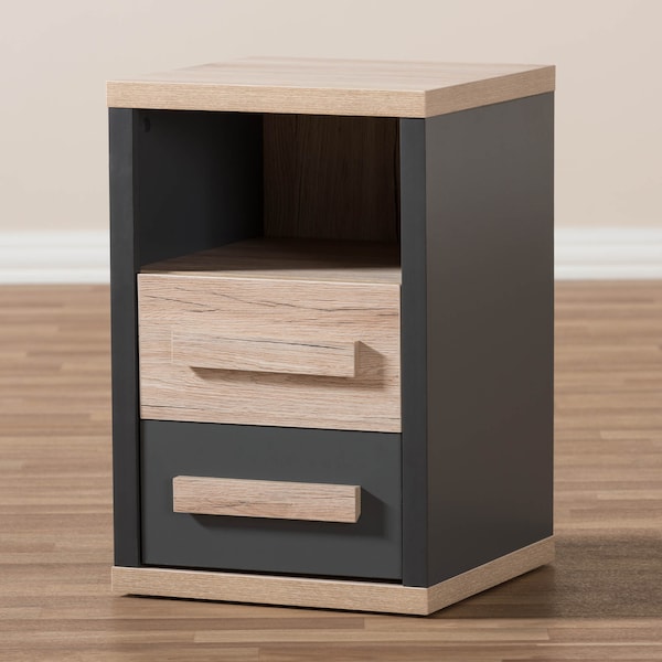 Baxton Studio Pandora Modern Dark Grey and Light Brown Two-Tone 2-Drawer Nightstand - 141-7961
