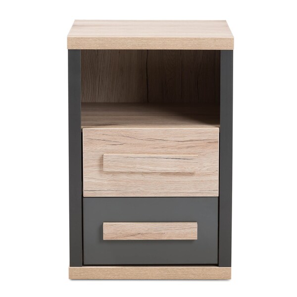 Baxton Studio Pandora Modern Dark Grey and Light Brown Two-Tone 2-Drawer Nightstand - 141-7961