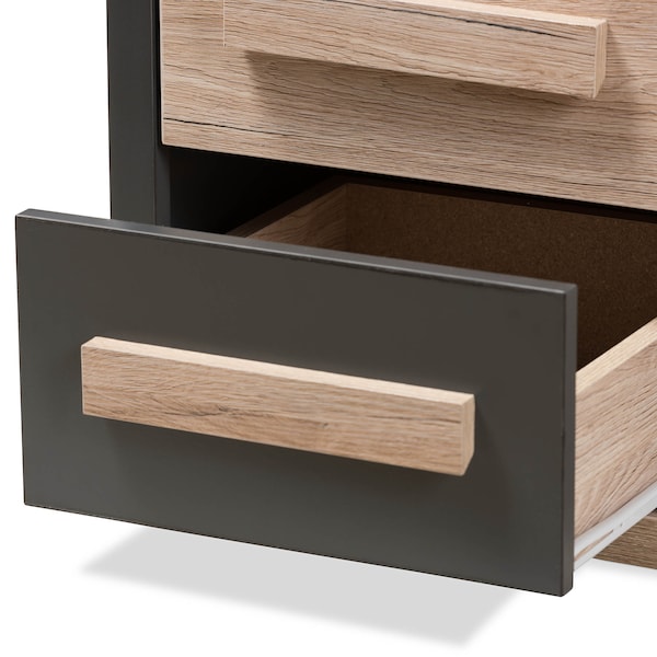 Baxton Studio Pandora Modern Dark Grey and Light Brown Two-Tone 2-Drawer Nightstand - 141-7961