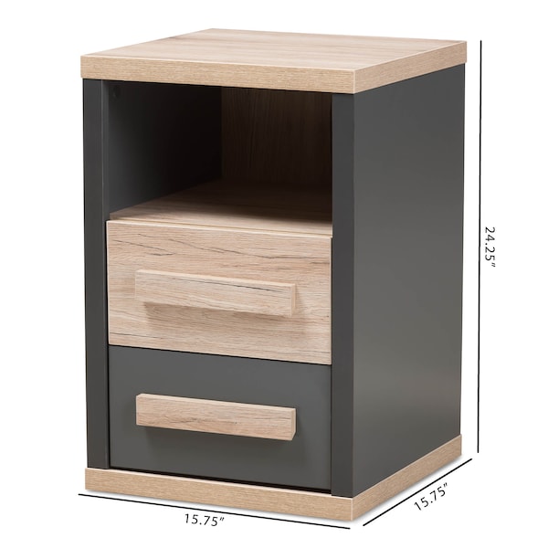 Baxton Studio Pandora Modern Dark Grey and Light Brown Two-Tone 2-Drawer Nightstand - 141-7961