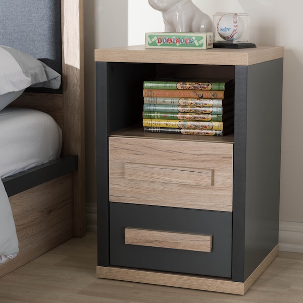 Baxton Studio Pandora Modern Dark Grey and Light Brown Two-Tone 2-Drawer Nightstand - 141-7961