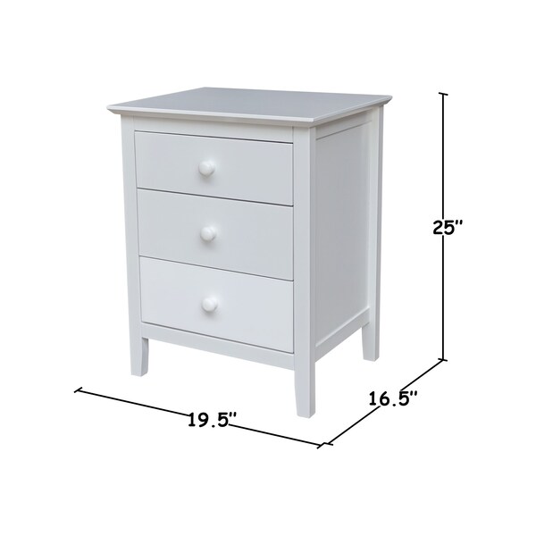 International Concepts Solid Wood Bedroom Nightstand with 3 Drawers, White - BD08-8013