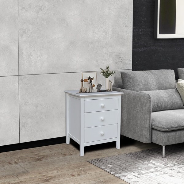 International Concepts Solid Wood Bedroom Nightstand with 3 Drawers, White - BD08-8013