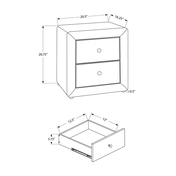 Monarch Specialties Bedroom Accent, Nightstand, End, Side, Lamp, Storage Drawer, Bedroom, Upholstered, Velvet, Grey - I 5606