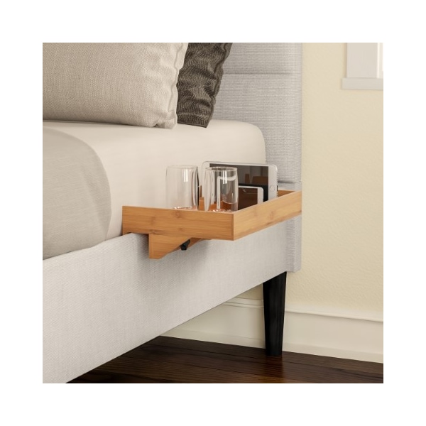 Hastings Home Bedside Shelf Bamboo Modern Clamp-on Floating Nightstand and Bedroom Accessories Tray for Home - 188735DKT