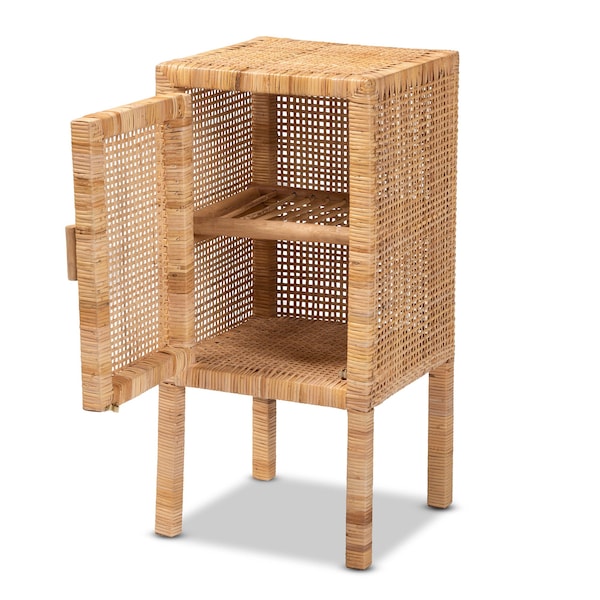Baxton Studio Vivan Modern Bohemian Natural Brown Rattan 1Door Nightstand - 211-12755-ZORO