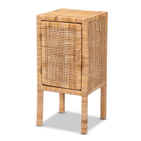 Baxton Studio Vivan Modern Bohemian Natural Brown Rattan 1Door Nightstand - 211-12755-ZORO