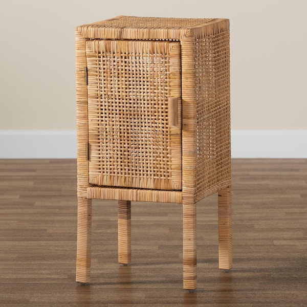 Baxton Studio Vivan Modern Bohemian Natural Brown Rattan 1Door Nightstand - 211-12755-ZORO
