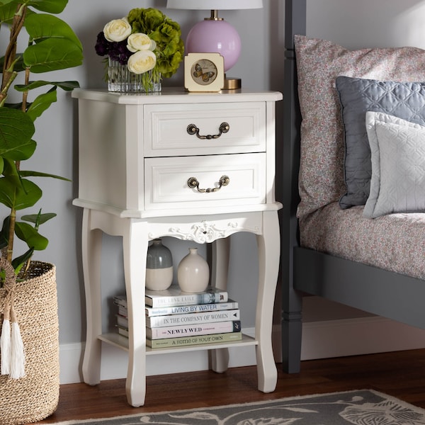 Baxton Studio Gabrielle White-Finished 2-Drawer Wood Nightstand - 162-10260