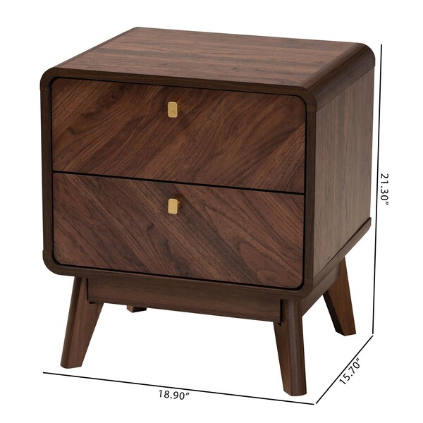 Baxton Studio Markell Mid-Century Transitional Walnut Brown Finished Wood 2-Drawer Nightstand - 233-13271-ZORO