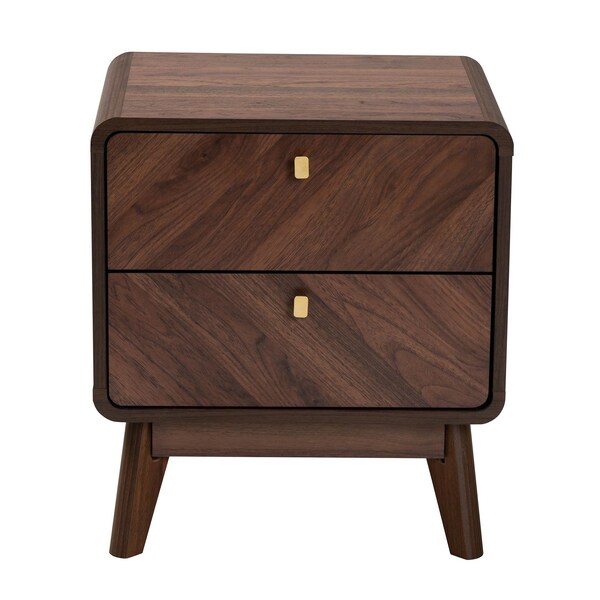 Baxton Studio Markell Mid-Century Transitional Walnut Brown Finished Wood 2-Drawer Nightstand - 233-13271-ZORO