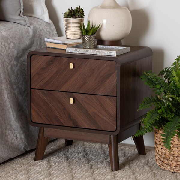 Baxton Studio Markell Mid-Century Transitional Walnut Brown Finished Wood 2-Drawer Nightstand - 233-13271-ZORO