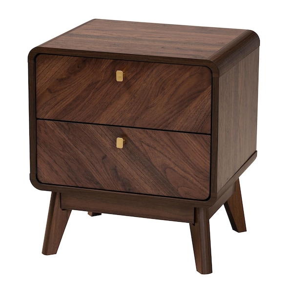 Baxton Studio Markell Mid-Century Transitional Walnut Brown Finished Wood 2-Drawer Nightstand - 233-13271-ZORO
