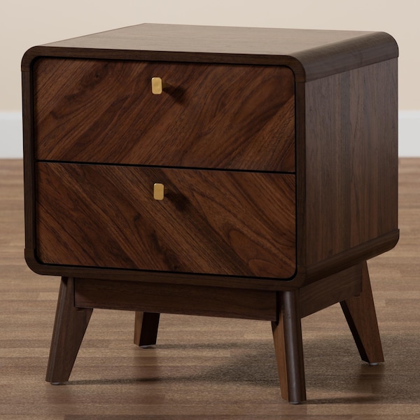 Baxton Studio Markell Mid-Century Transitional Walnut Brown Finished Wood 2-Drawer Nightstand - 233-13271-ZORO