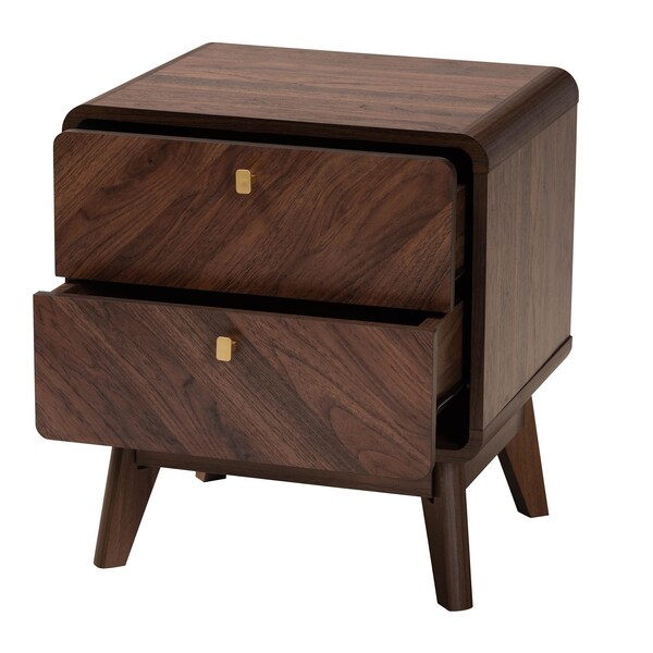 Baxton Studio Markell Mid-Century Transitional Walnut Brown Finished Wood 2-Drawer Nightstand - 233-13271-ZORO
