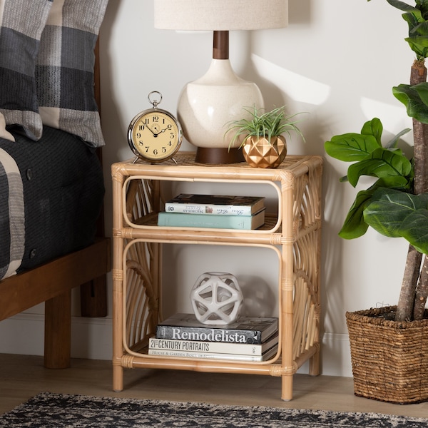 Baxton Studio Baara Modern Bohemian Natural Brown Rattan Nightstand - 230-13150-ZORO