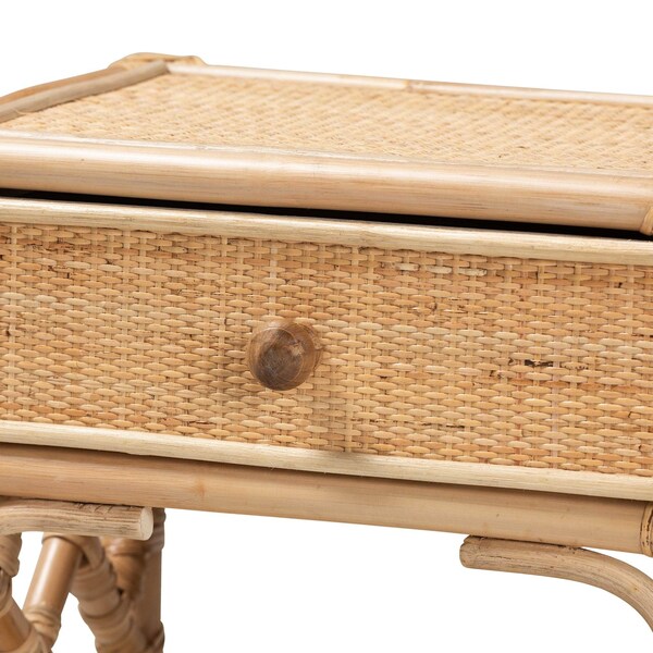 Baxton Studio Camara Modern Bohemian Natural Brown Rattan 1-Drawer Nightstand - 208-12689