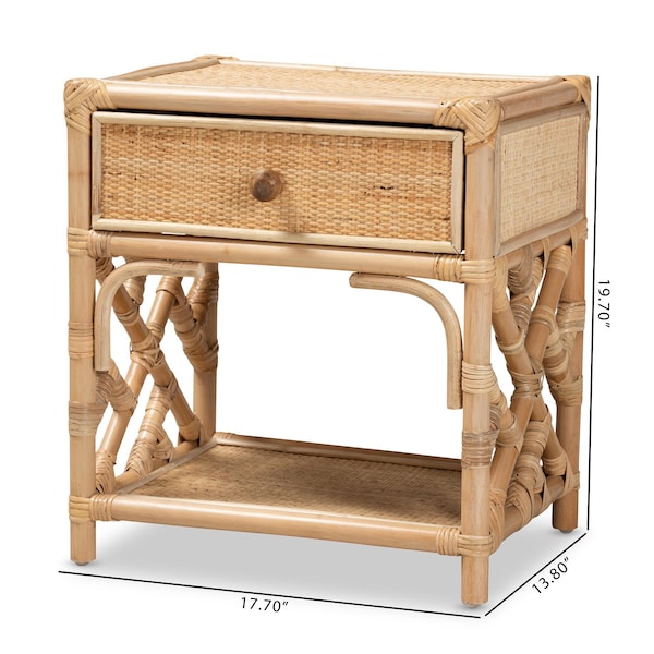 Baxton Studio Camara Modern Bohemian Natural Brown Rattan 1-Drawer Nightstand - 208-12689