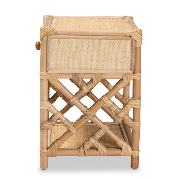 Baxton Studio Camara Modern Bohemian Natural Brown Rattan 1-Drawer Nightstand - 208-12689