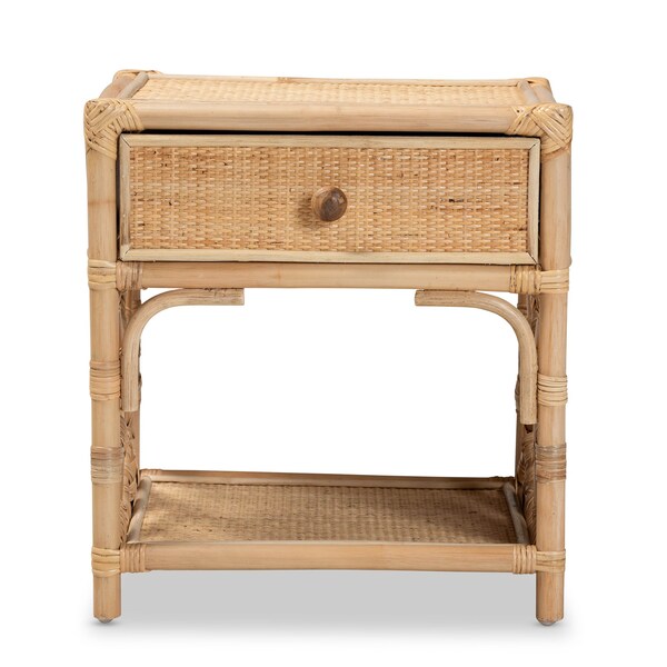 Baxton Studio Camara Modern Bohemian Natural Brown Rattan 1-Drawer Nightstand - 208-12689